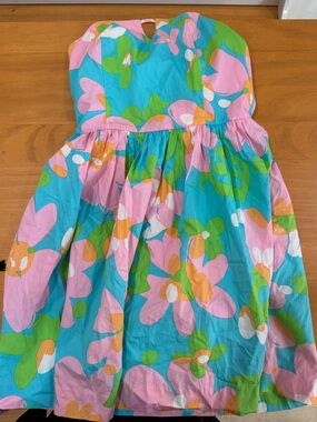Lilly Pulitzer Strapless Floral Dress in Turquoise, Pink and Green